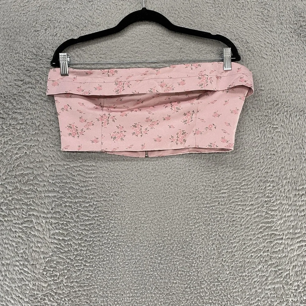 Altar'd State Floral Crop Top Womens Large Pink‎ Off Shoulder Hannali Coquette